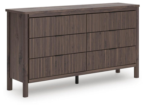 Pamytta Upholstered Panel Platform Bed, Dresser and Chest