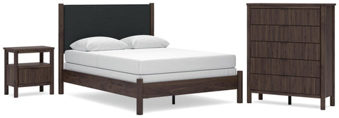 Pamytta Upholstered Panel Bed, Dresser, Mirror and Nightstand