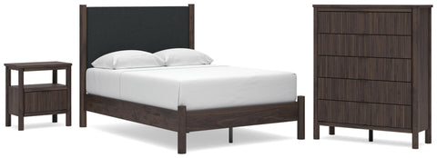 Pamytta Upholstered Panel Platform Bed, Chest and Nightstand