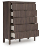 Pamytta Upholstered Panel Bed, Dresser, Mirror and Nightstand