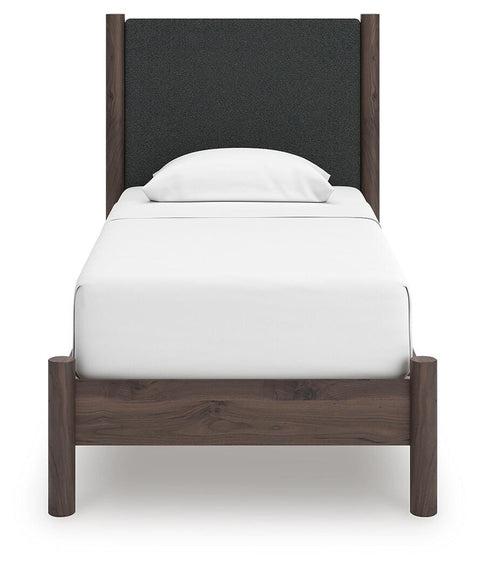 Pamytta Upholstered Panel Platform Bed, Dresser, Mirror, Chest and Nightstand