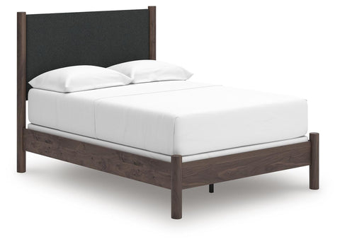 Pamytta Upholstered Panel Bed, Dresser, Mirror and Nightstand