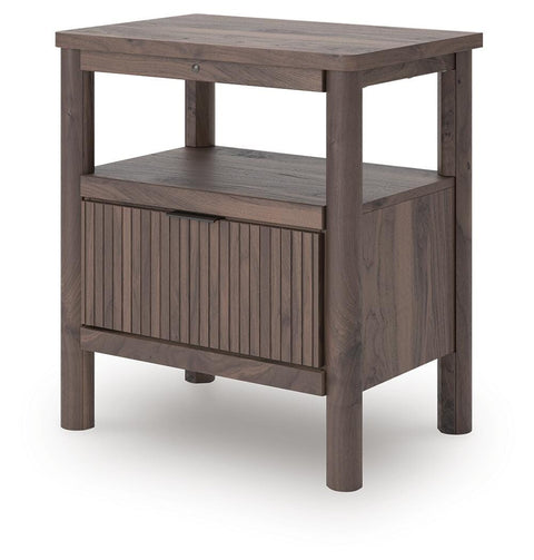 Pamytta Upholstered Panel Platform Bed, Chest and Nightstand