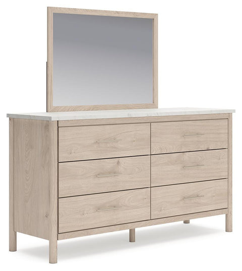 Cadmori Upholstered Panel Bed, Dresser, Mirror, Chest and 2 Nightstands