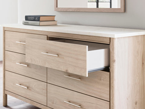 Cadmori Upholstered Panel Bed, Dresser, Mirror, Chest and 2 Nightstands