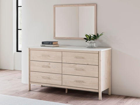Cadmori Upholstered Panel Bed, Dresser, Mirror, Chest and 2 Nightstands