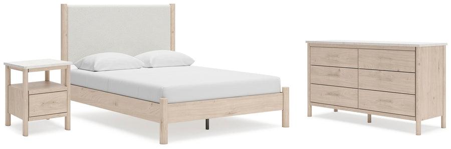 Cadmori Upholstered Panel Bed, Dresser and Nightstand