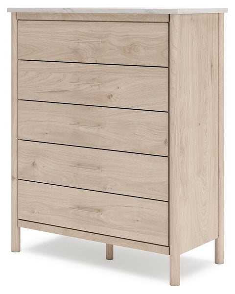 Cadmori Upholstered Panel Bed, Dresser, Mirror, Chest and 2 Nightstands