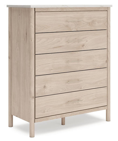 Cadmori Upholstered Panel Bed, Dresser, Mirror, Chest and 2 Nightstands
