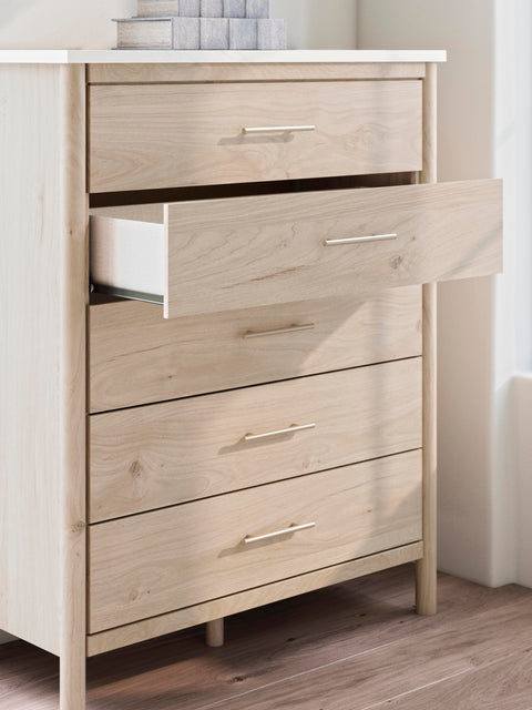 Cadmori Upholstered Panel Bed, Dresser, Mirror, Chest and 2 Nightstands