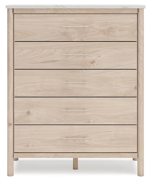 Cadmori Upholstered Panel Bed, Dresser, Mirror, Chest and 2 Nightstands