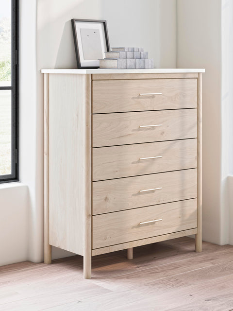 Cadmori Upholstered Panel Bed, Dresser, Mirror, Chest and 2 Nightstands