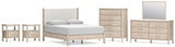Cadmori Upholstered Panel Bed, Dresser, Mirror, Chest and 2 Nightstands