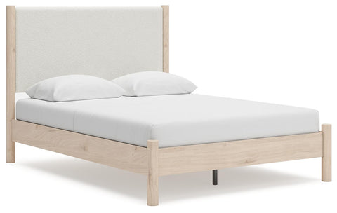 Cadmori Upholstered Panel Bed, Dresser, Mirror, Chest and 2 Nightstands