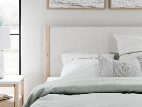 Cadmori Upholstered Panel Bed, Dresser, Mirror, Chest and 2 Nightstands