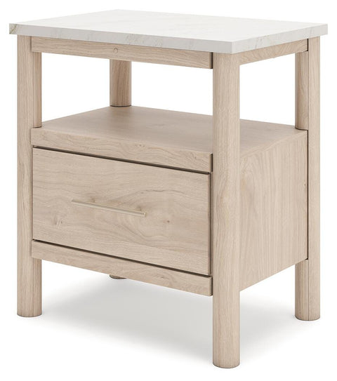 Cadmori Upholstered Panel Bed, Dresser, Mirror, Chest and 2 Nightstands