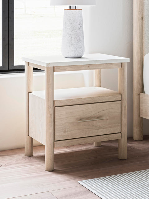 Cadmori Upholstered Panel Bed, Dresser, Mirror, Chest and 2 Nightstands