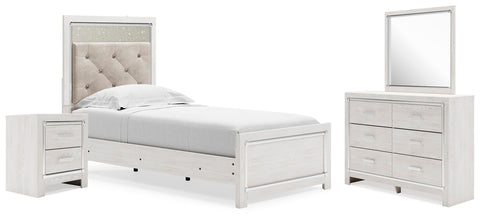Altyra Upholstered Panel Bed, Dresser, Mirror, and Nightstand