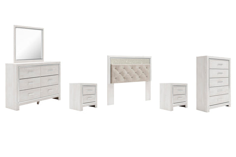 Altyra Panel Headboard with Mirrored Dresser, Chest and 2 Nightstands