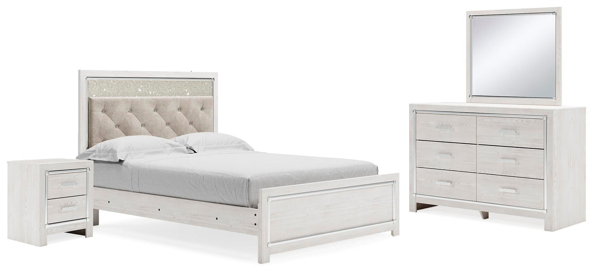 Altyra Upholstered Panel Bed, Dresser, Mirror, and Nightstand