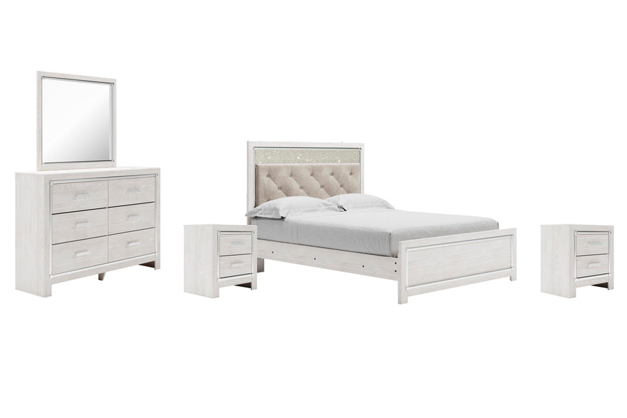 Altyra Panel Bed with Mirrored Dresser and 2 Nightstands