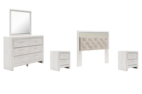 Altyra Panel Headboard with Mirrored Dresser and 2 Nightstands