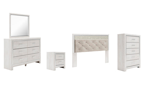 Altyra Panel Headboard with Mirrored Dresser, Chest and Nightstand