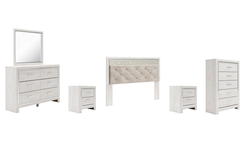 Altyra Panel Headboard with Mirrored Dresser, Chest and 2 Nightstands