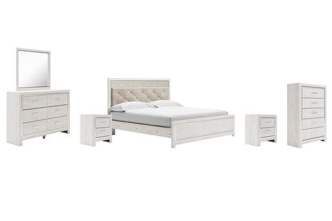 Altyra Upholstered Panel Bed, Dresser, Mirror, Chest and 2 Nightstands