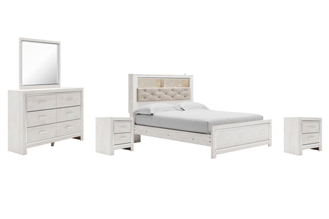 Altyra Panel Bookcase Bed with Mirrored Dresser and 2 Nightstands