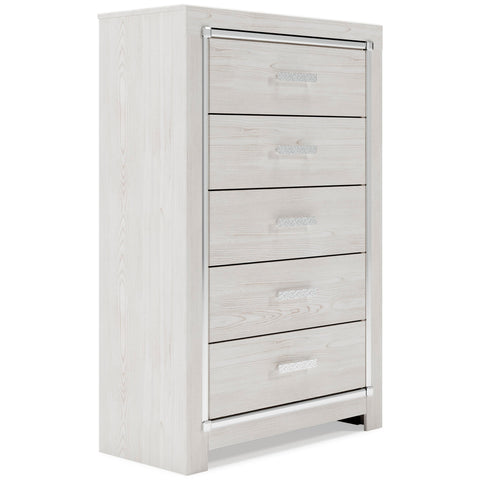 Altyra Upholstered Panel Bed, Dresser, Mirror, Chest and 2 Nightstands