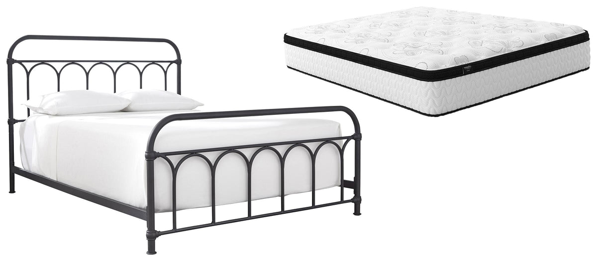 Nashburg Metal Bed with Chime 12" Hybrid Mattress in a Box