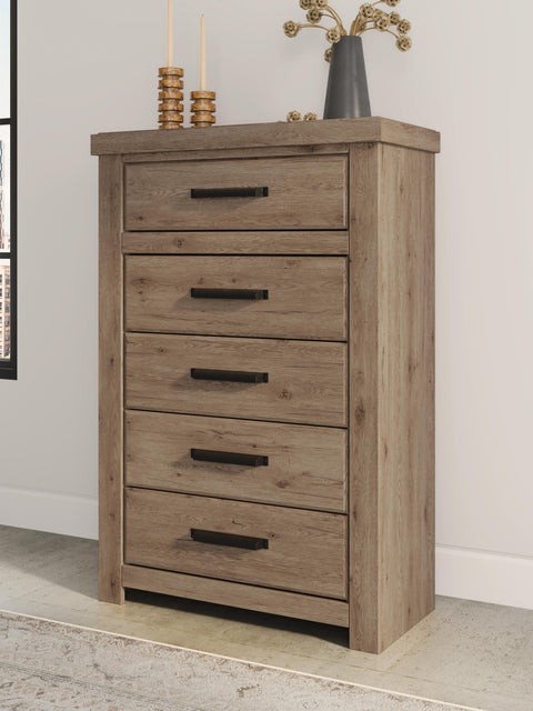 Oliandon Panel Bed, Dresser, Mirror, Chest and Nightstand