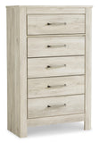 Bellaby Crossbuck Panel Bed with Mirrored Dresser, Chest and 2 Nightstands
