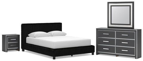 Zuraleus Upholstered Bed, Dresser, Mirror and Nightstand