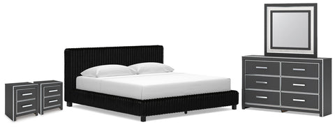 Zuraleus Upholstered Bed, Dresser, Mirror and 2 Nightstands