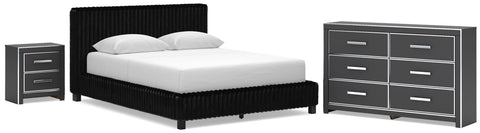 Zuraleus Upholstered Bed, Dresser and Nightstand