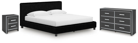 Zuraleus Upholstered Bed, Dresser and Nightstand