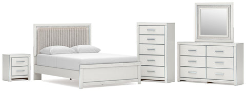 Zuraleus Upholstered Panel Platform Bed, Dresser, Mirror, Chest and Nightstand