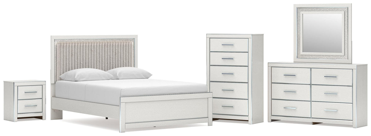 Zuraleus Upholstered Panel Platform Bed, Dresser, Mirror, Chest and Nightstand