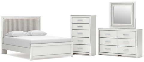 Zuraleus Upholstered Panel Platform Bed, Dresser, Mirror and Chest