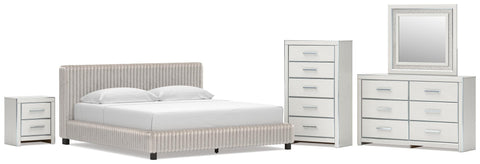 Zuraleus Upholstered Bed, Dresser, Mirror, Chest and Nightstand