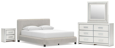 Zuraleus Upholstered Bed, Dresser, Mirror and Nightstand