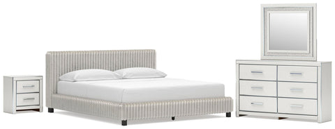 Zuraleus Upholstered Bed, Dresser, Mirror and Nightstand