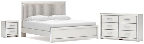 Zuraleus Upholstered Panel Platform Bed, Dresser and Nightstand