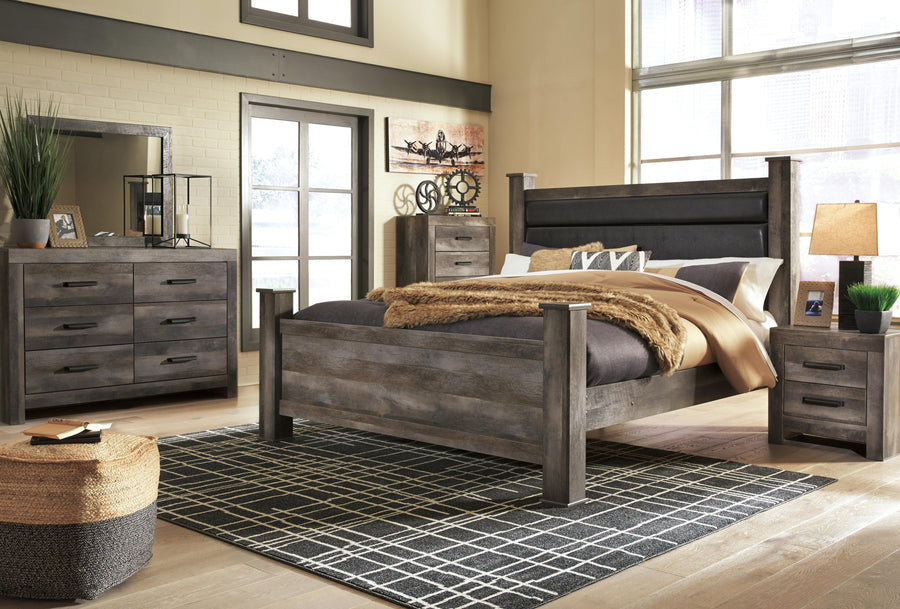 Wynnlow Upholstered Poster Bed, Dresser, Mirror, Chest and Nightstand
