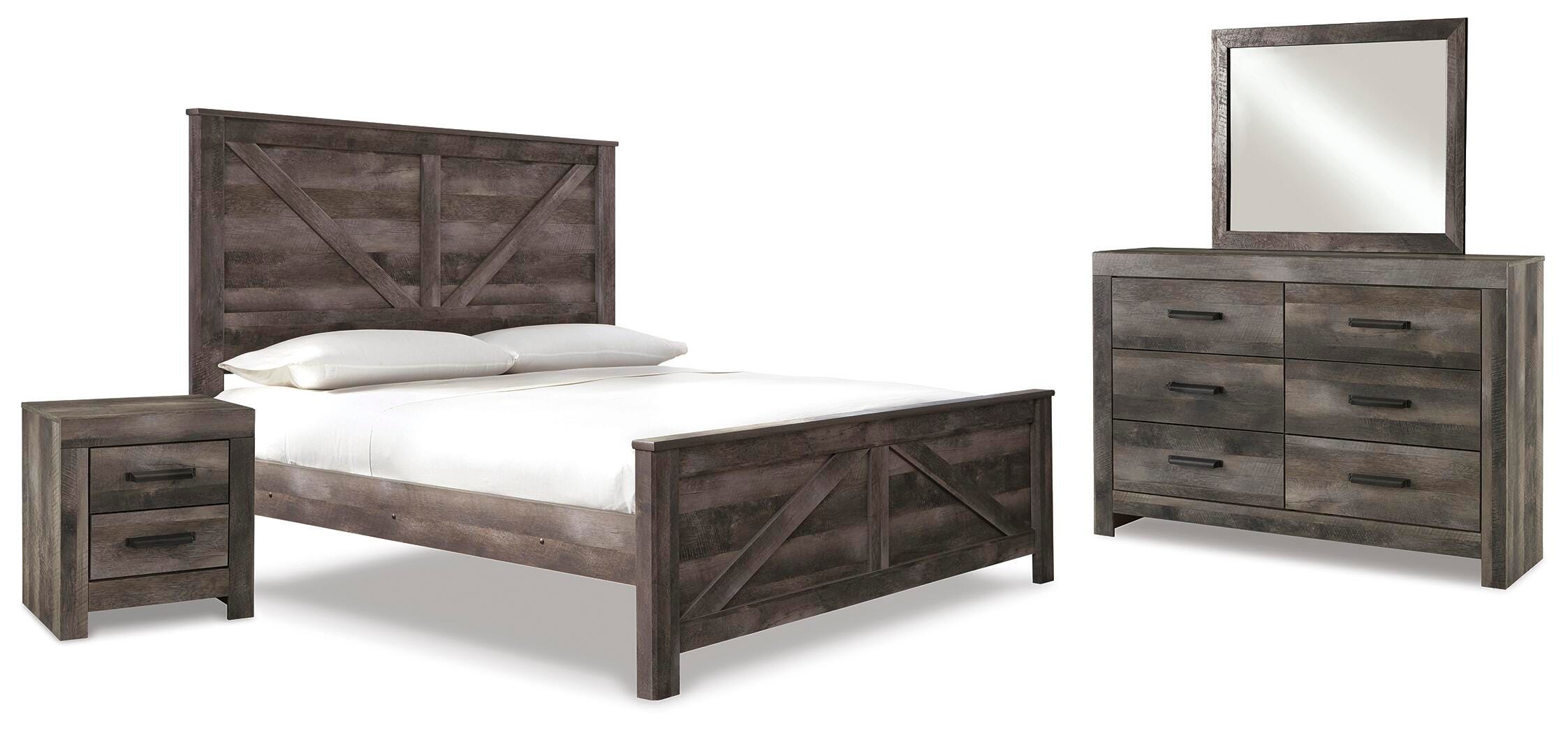 Wynnlow Crossbuck Panel Bed, Dresser, Mirror, and Nightstand