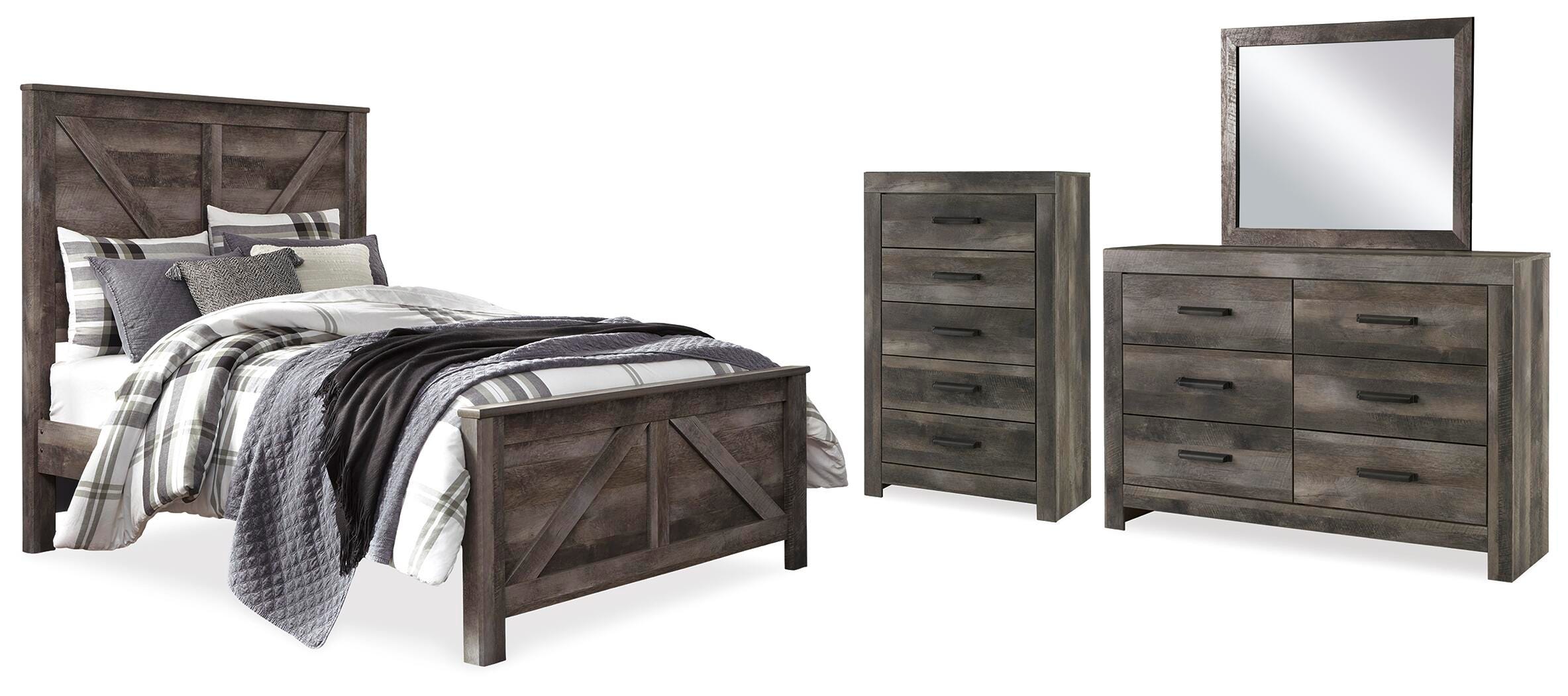 Wynnlow Crossbuck Panel Bed, Dresser, Mirror and Chest