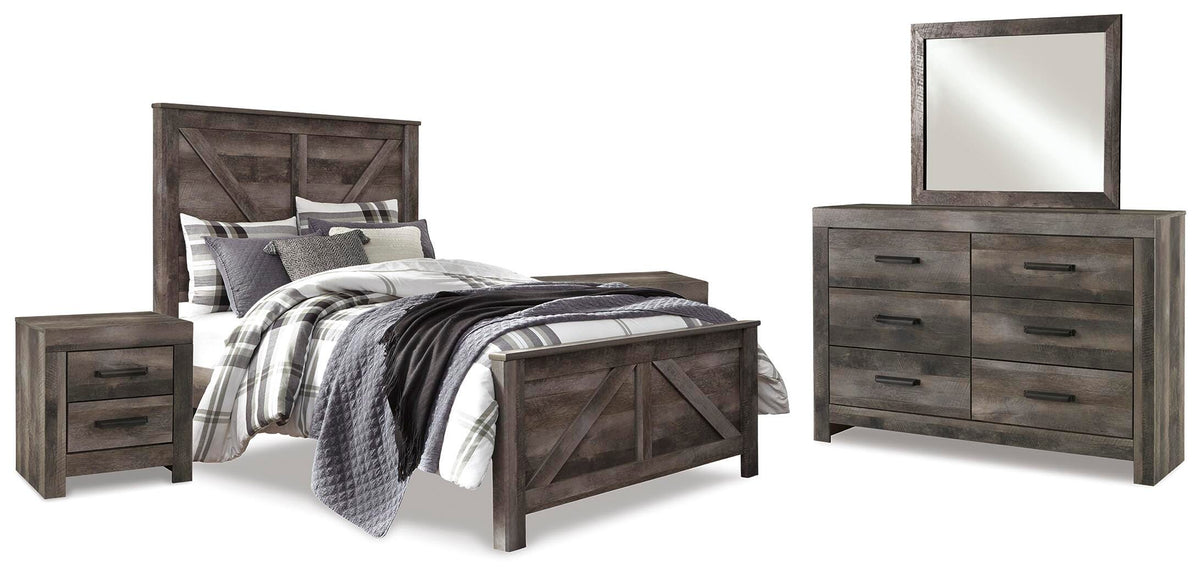 Wynnlow Crossbuck Panel Bed with Mirrored Dresser and 2 Nightstands