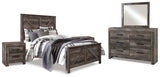 Wynnlow Crossbuck Panel Bed with Mirrored Dresser and 2 Nightstands